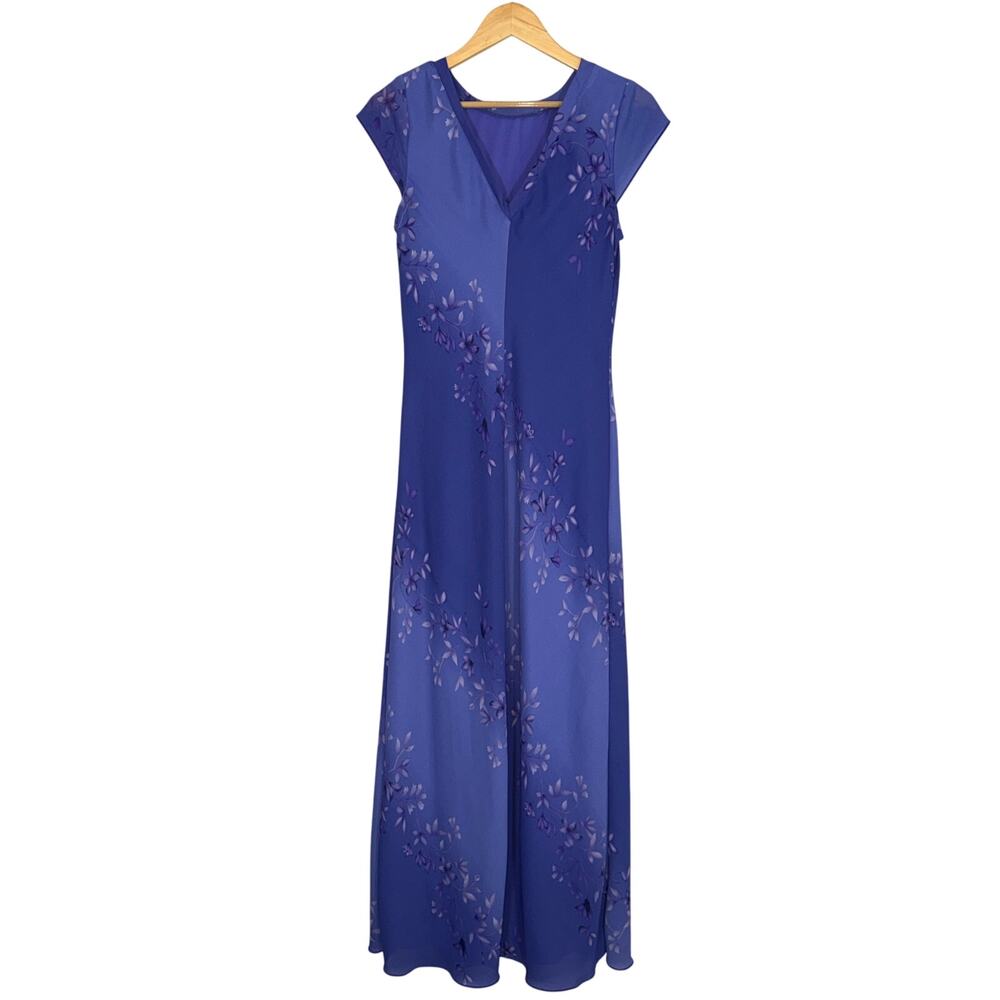 Vintage 90s Purple Floral Maxi Dress Small V Neck Fairy Ethereal Cottagecore